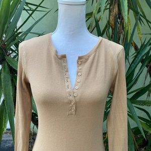 Camel Tan Henley Thermal Long Sleeve